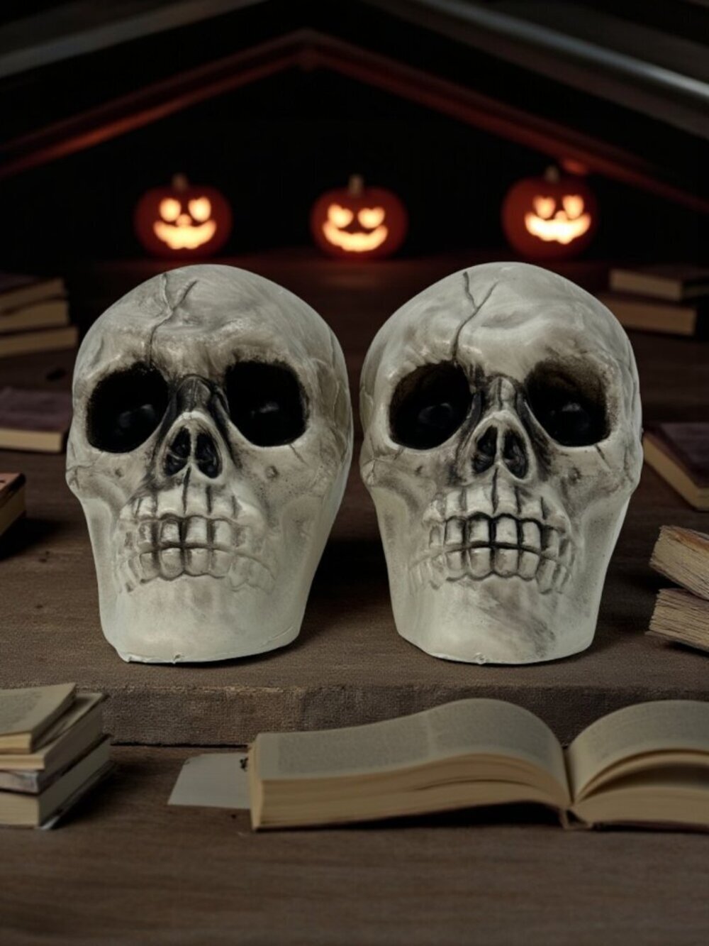 Spooky Halloween Skull Skeleton Decoration Blow Mold Pair READ